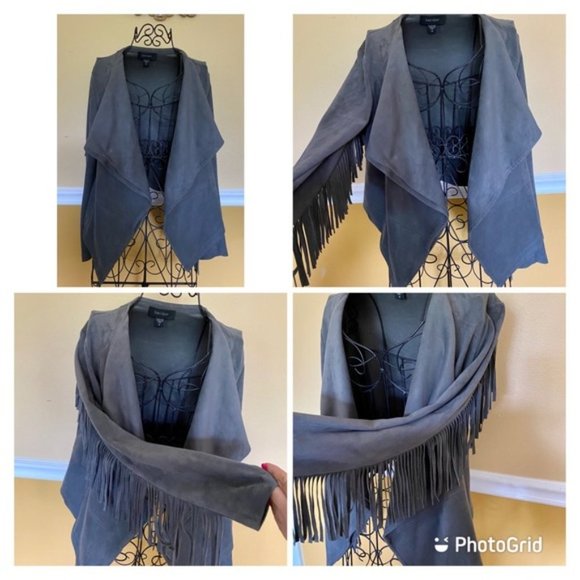 Karen Kane Grey Faux suede fringed western style blazer - Picture 4 of 7